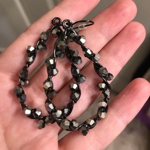 Express Earrings Black/Silvery Sparkly Hoops
